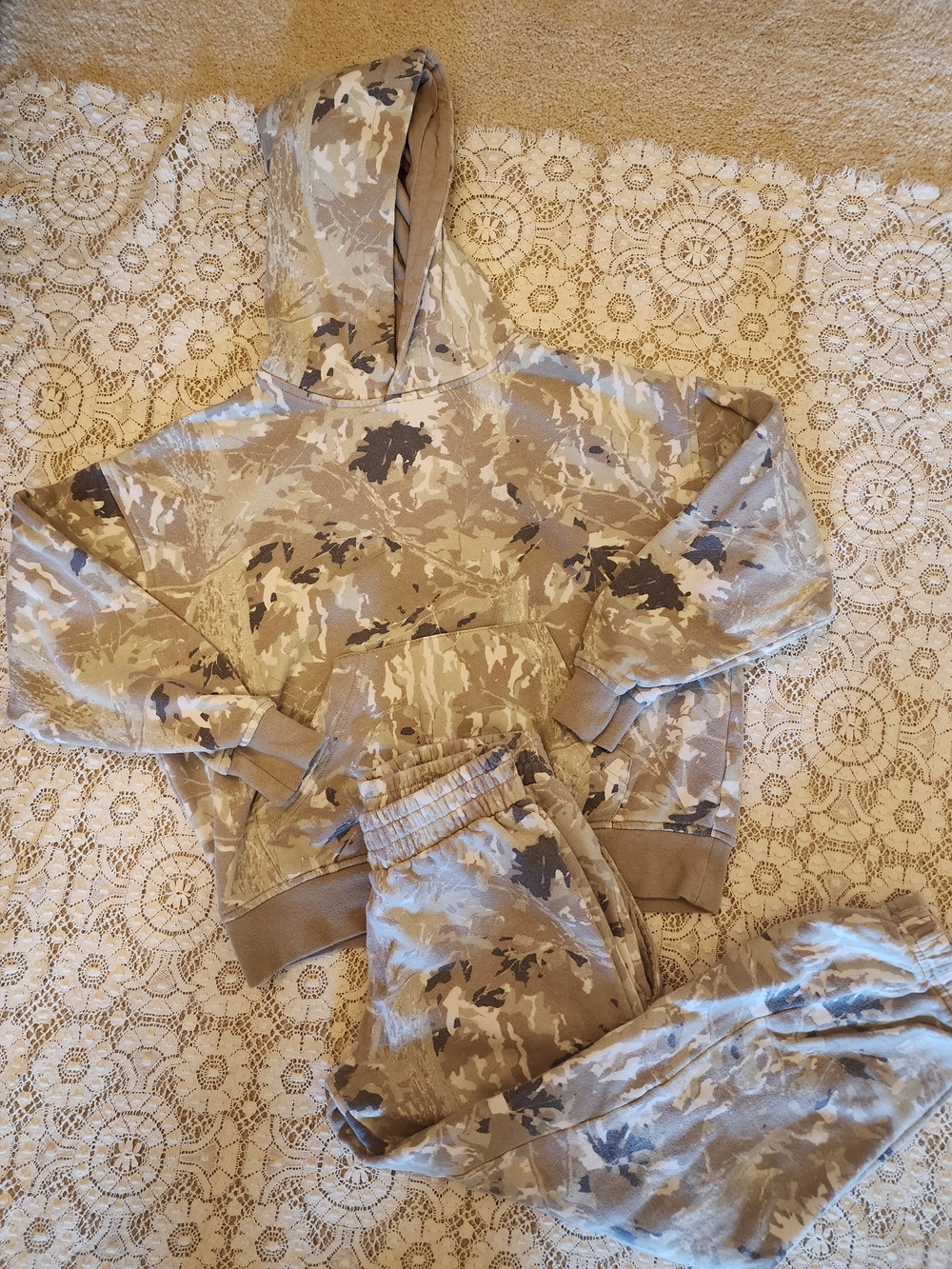 Gilded Intent Beige Brown Camo Hoodie & Joggers Set
